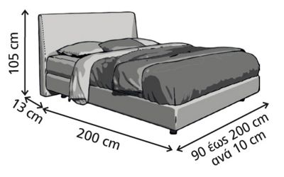 Κρεβάτι Roma Ντυμένο Διπλό Ύφασμα Media strom 150x200cm